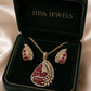 Gold Plated Ruby Pendant Set, CZ Pendant Necklace with Stud Earrings