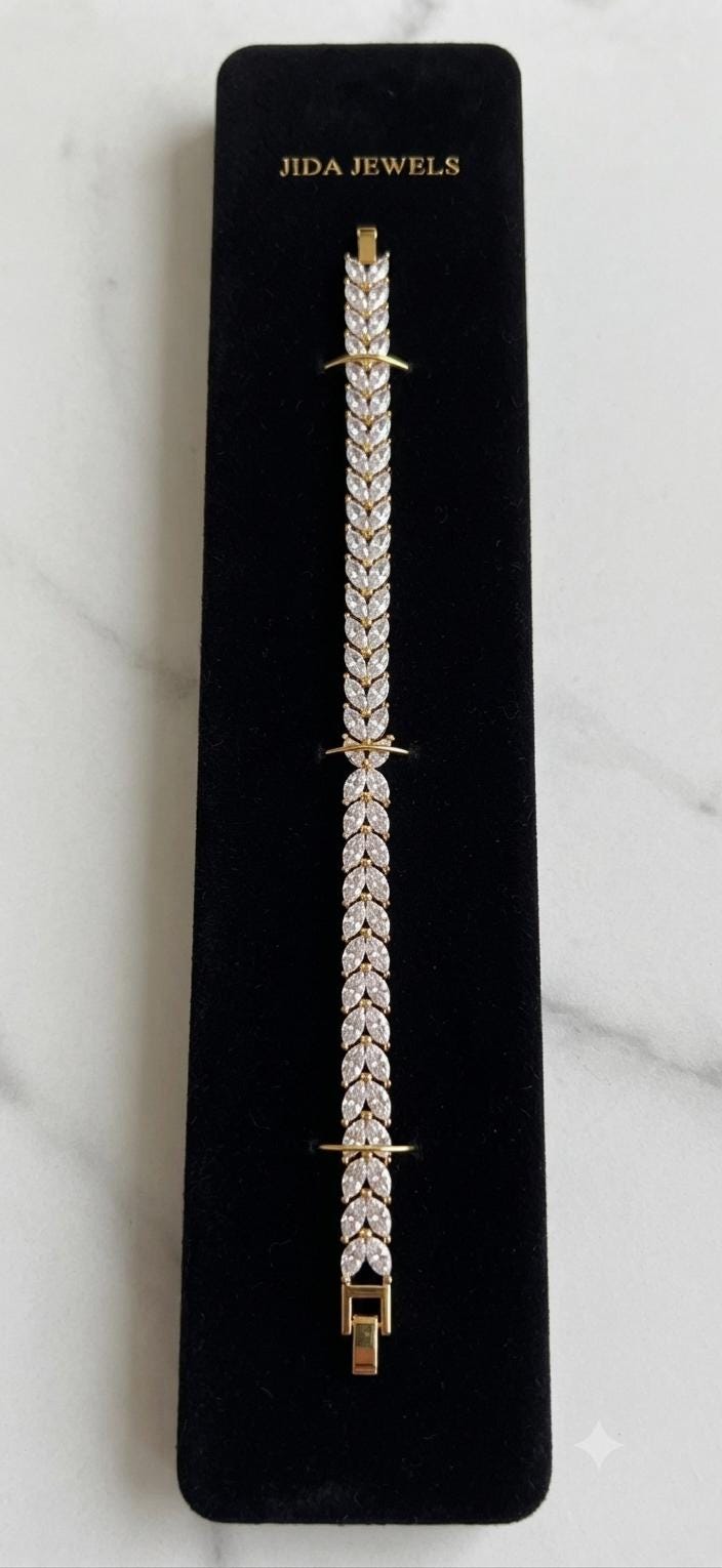 Gold Plated Tennis , Cubic Zirconia Bracelet, Bridal Bracelet for Women