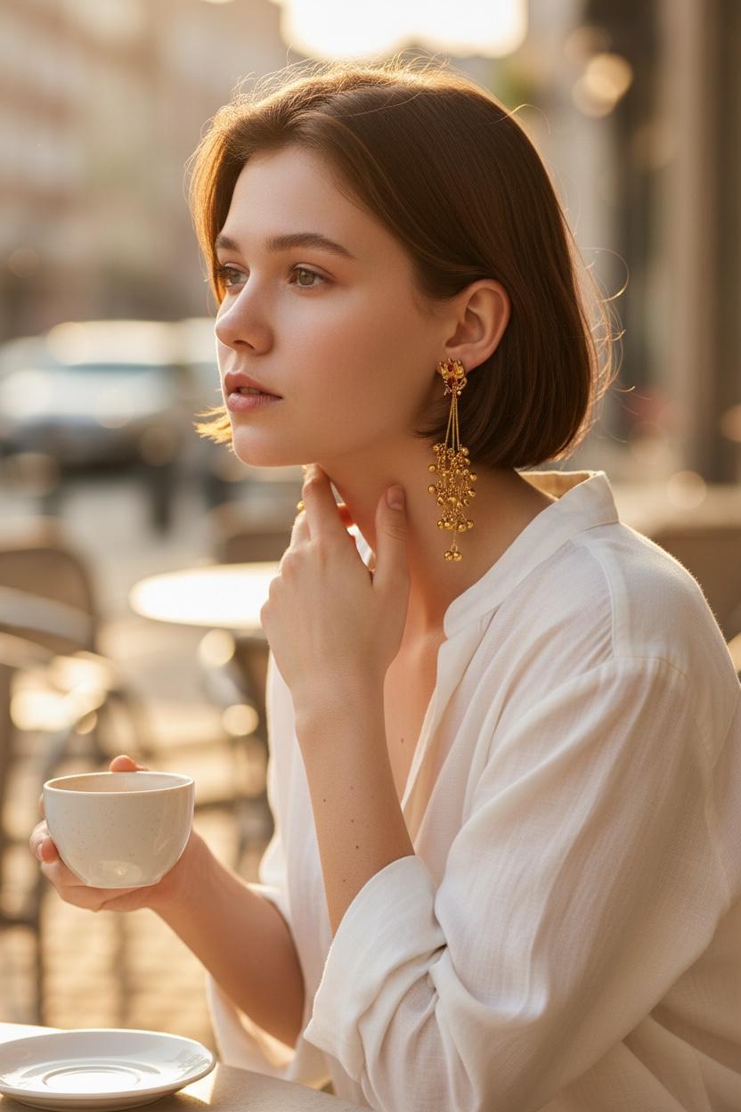 Long Tassel Earrings, Gold Plated Dangle Earrings, Bell Drop