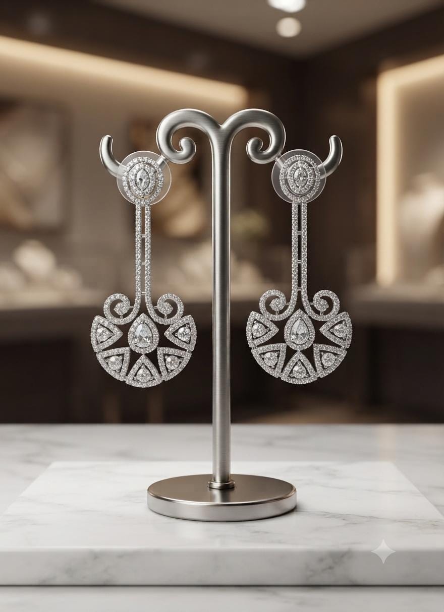 Vintage Silver Tone Statement Drop Earrings, Art Deco Dangle Earrings