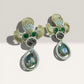Green Gemstone Statement Drop Earrings, Vintage Gold Tone Dangle Earrings