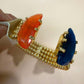 Gold Plated Adjustable Open Cuff Bracelet, Blue & Orange Gemstone Bangle
