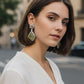 Green Gemstone Drop Earrings, Vintage Statement Dangle Earrings