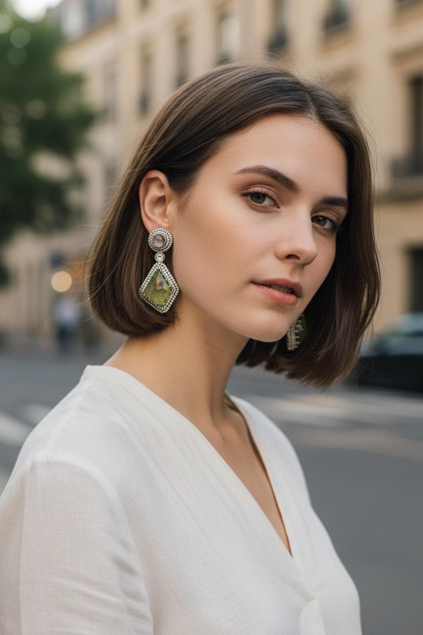 Green Gemstone Drop Earrings, Vintage Statement Dangle Earrings