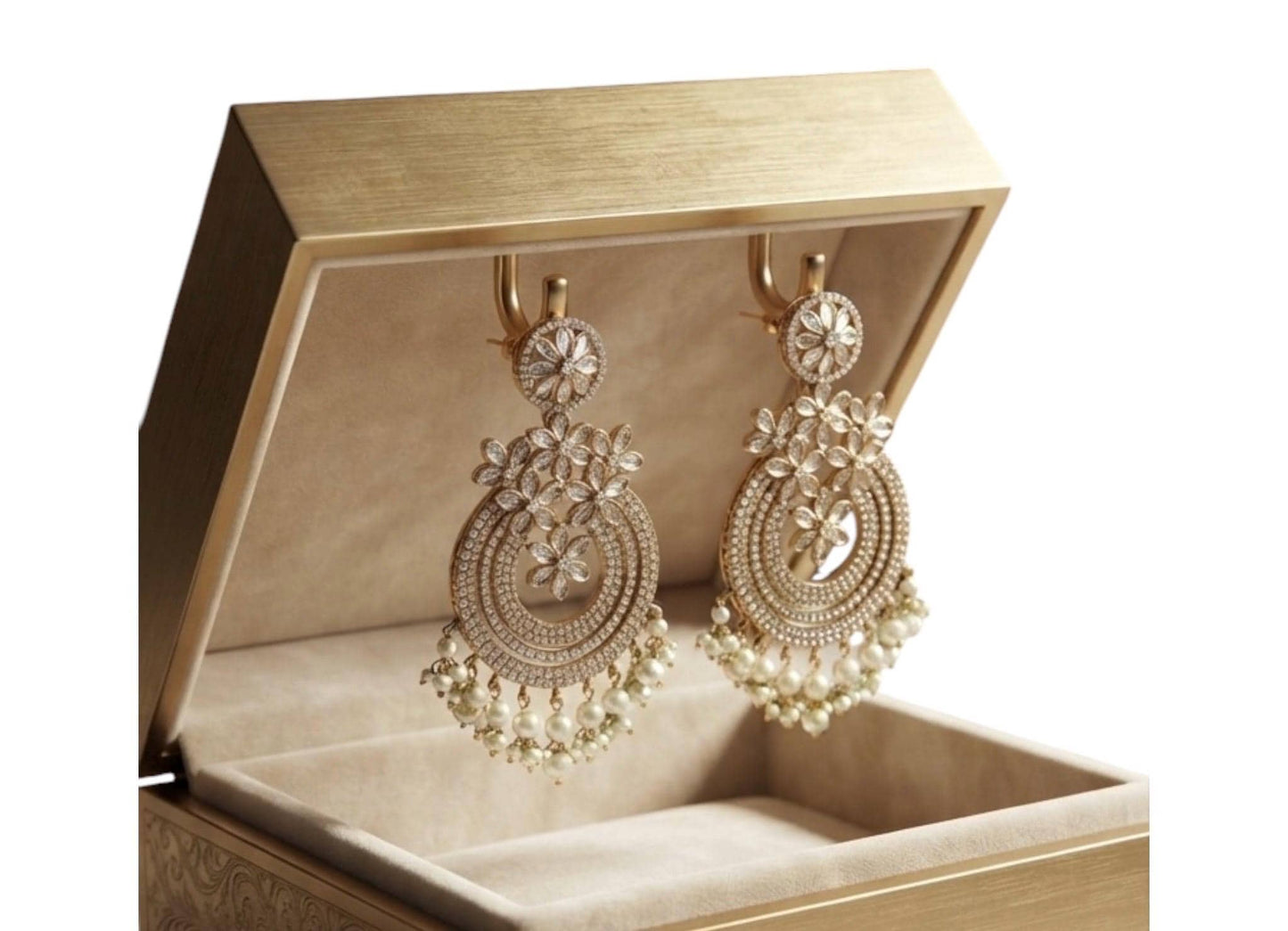 Floral Pearl Chandelier Earrings, Rose Gold Tone Statement Earrings