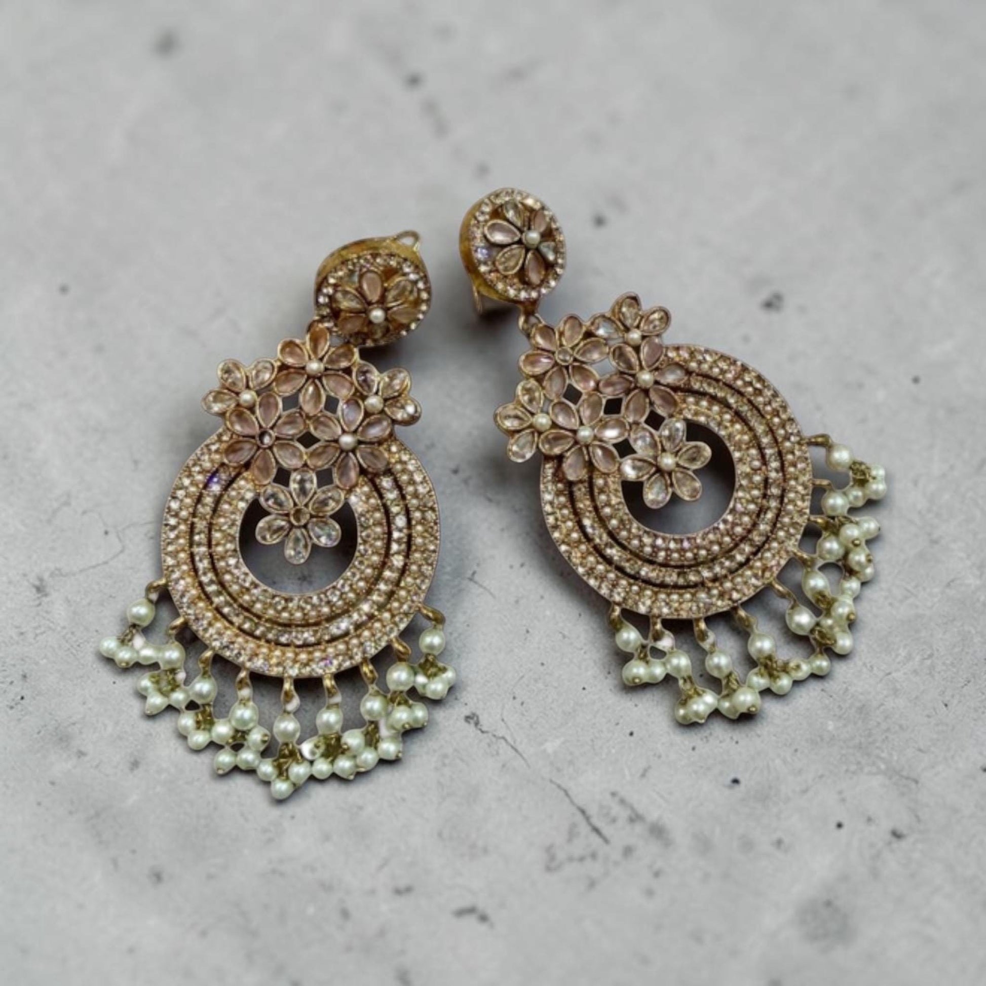 Floral Pearl Chandelier Earrings, Rose Gold Tone Statement Earrings