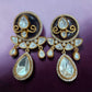 Kundan Style Statement Drop Earrings, Vintage Gold Tone Bridal Earrings