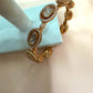 Gold Plated Open Cuff Bracelet, Kundan Style Statement Bangle, Handmade Designer Cuff