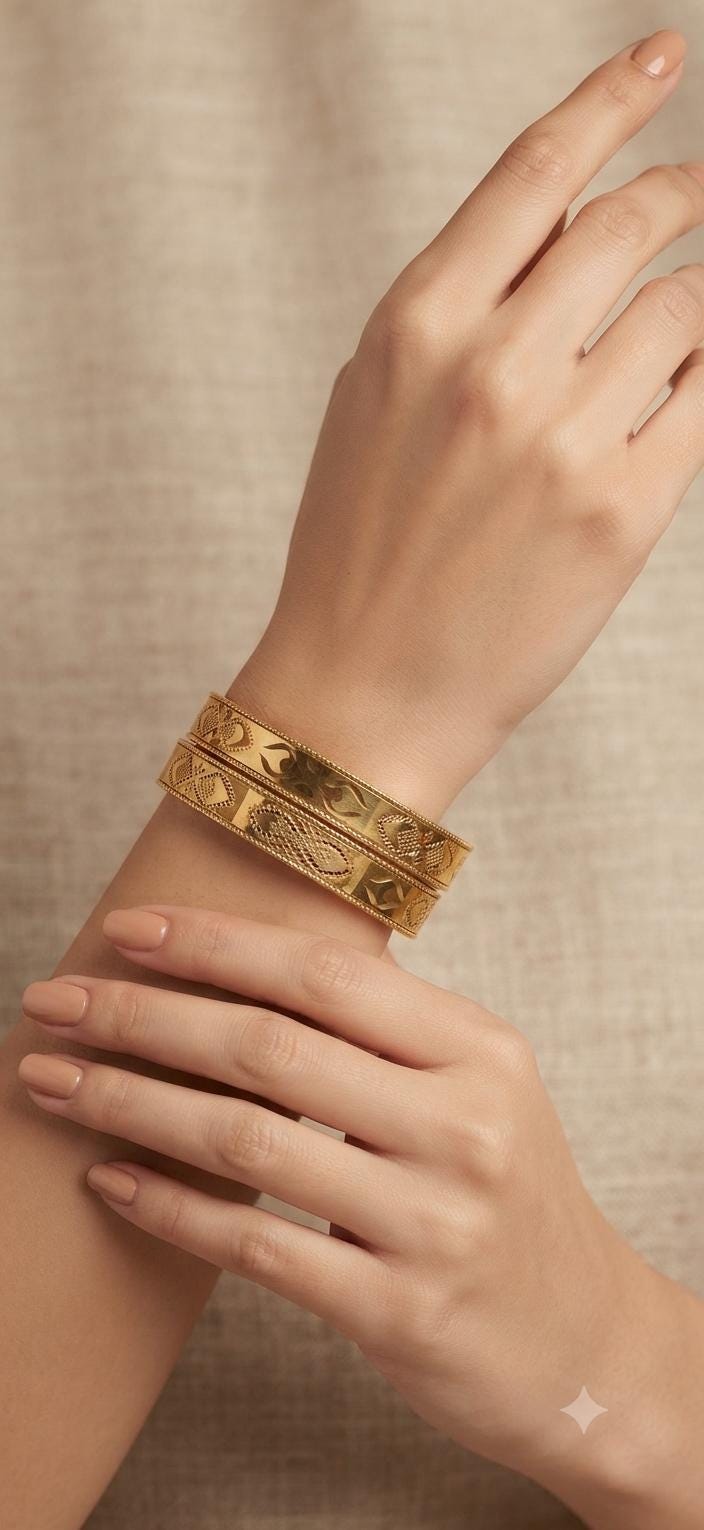 Traditional Gold Plated Bangle Set, Engraved Bangles for Women