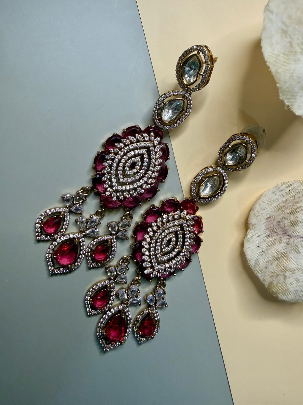 Luxury Statement Drop Earrings, Kundan Style Bridal Earrings