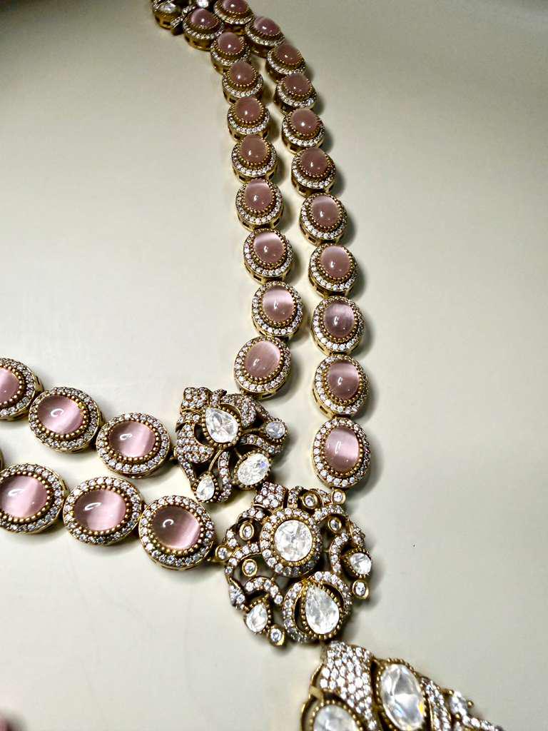 Kundan Style Necklace Set with Jhumka Earrings, Statement Bridal Jewelry