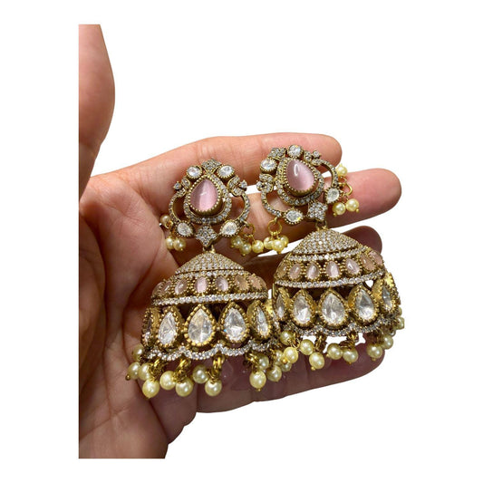 Kundan Style Necklace Set with Jhumka Earrings, Statement Bridal Jewelry