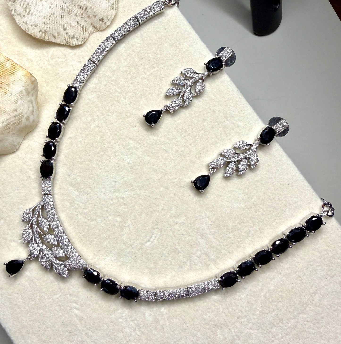 Luxury Statement Necklace Set with Earrings, Silver Tone Bridal Jewelry
