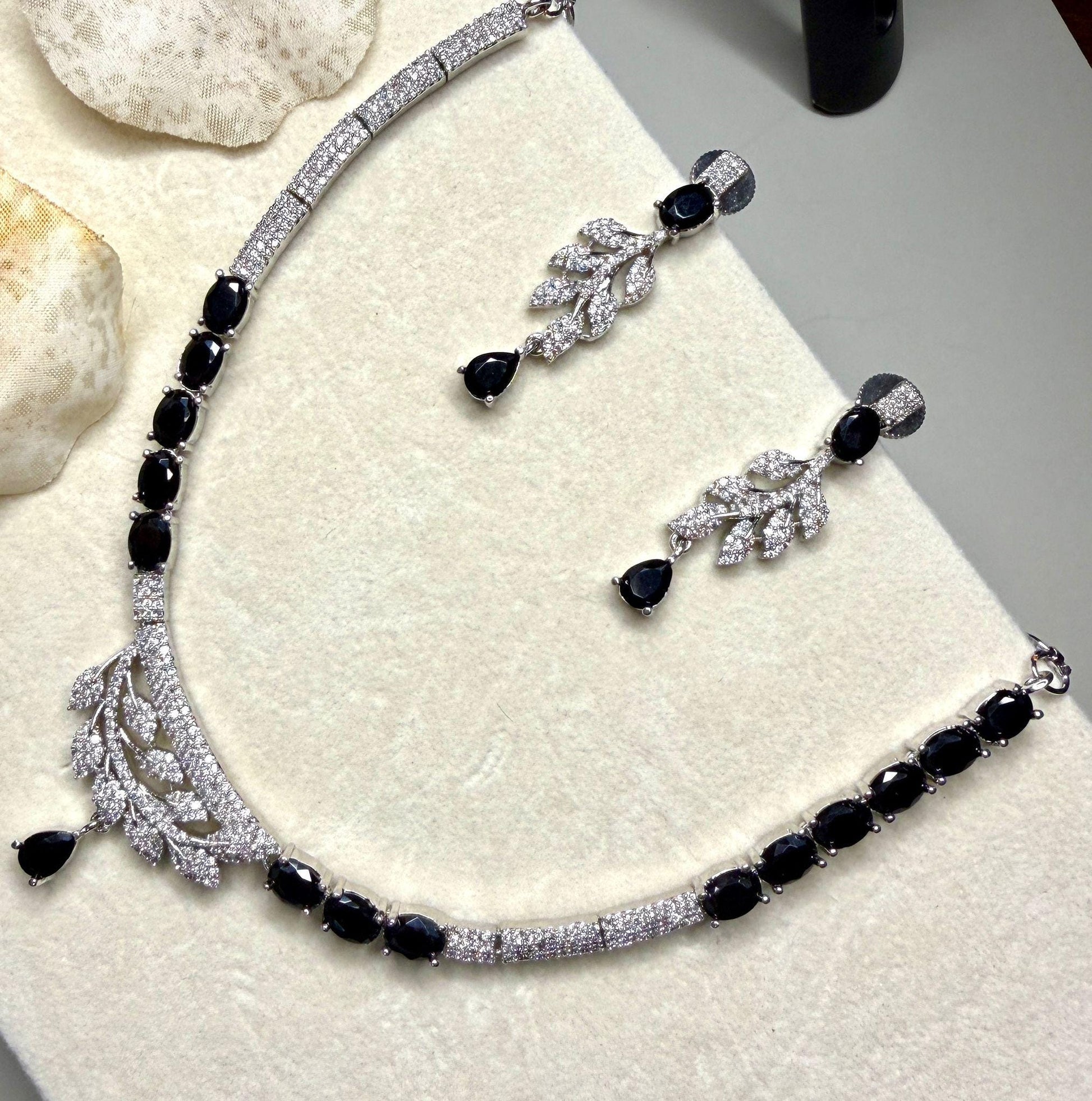 Luxury Statement Necklace Set with Earrings, Silver Tone Bridal Jewelry