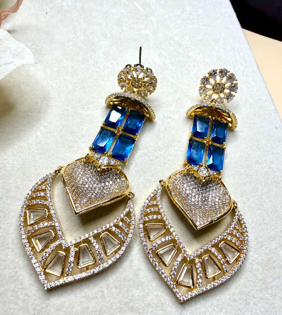 Luxury Heart Statement Drop Earrings, Gold Plated CZ Dangle Earrings