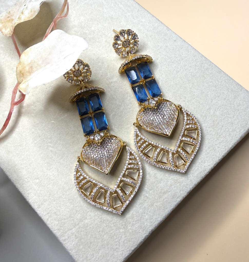 Luxury Heart Statement Drop Earrings, Gold Plated CZ Dangle Earrings
