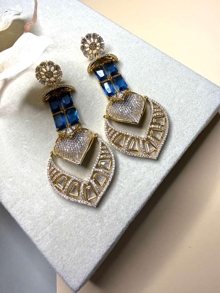 Luxury Heart Statement Drop Earrings, Gold Plated CZ Dangle Earrings