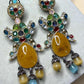 Statement Gemstone Drop Earrings, Gold Plated Ethnic Dangle Earrings