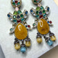 Statement Gemstone Drop Earrings, Gold Plated Ethnic Dangle Earrings