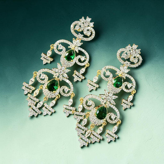 Luxury Chandelier Earrings, Gold Plated CZ Statement Earrings, Bridal Dangle