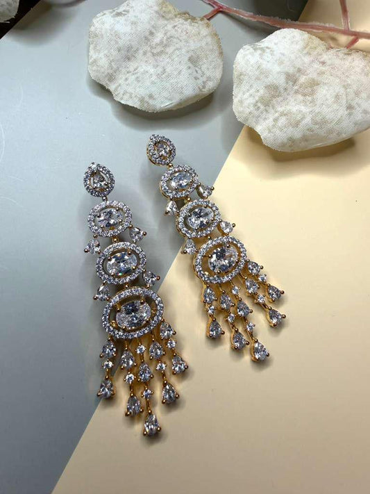 Luxury CZ Chandelier Earrings, Gold Plated Statement Dangle Earrings