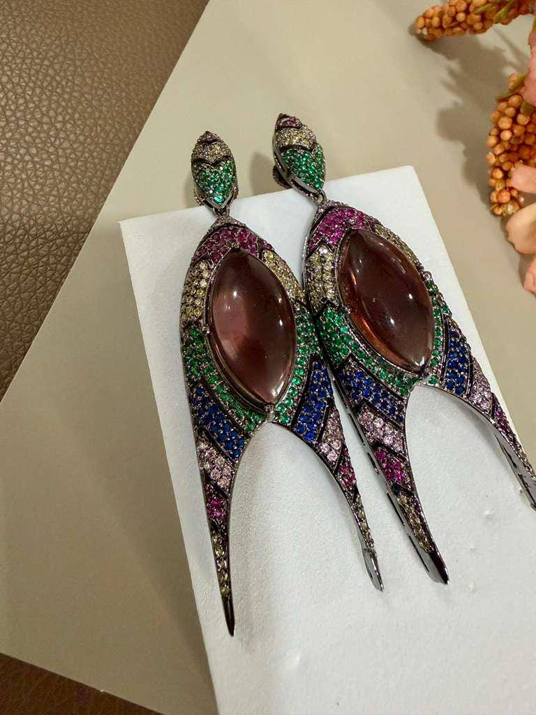 Designer Statement Drop Earrings, Silver Tone CZ Dangle Earrings