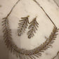 Leaf Design Choker Set, Gold Plated CZ Choker, Statement Necklace