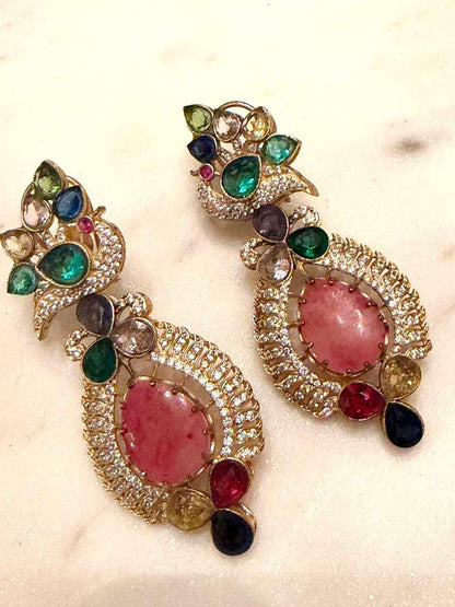Statement Drop Earrings, Gold Plated Gemstone Earrings