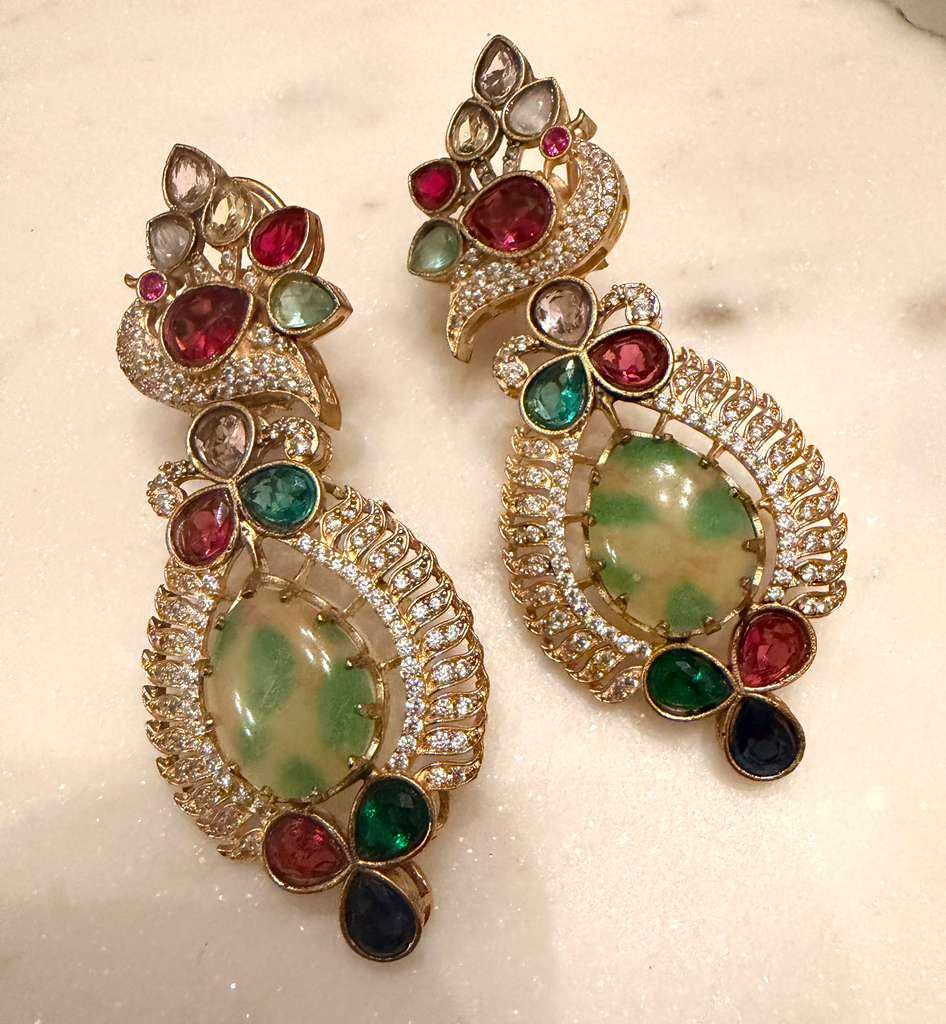 Statement Drop Earrings, Gold Plated Gemstone Earrings