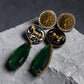 Emerald Green Drop Earrings, Horse Coin Statement Earrings, Gold Plated Dangle
