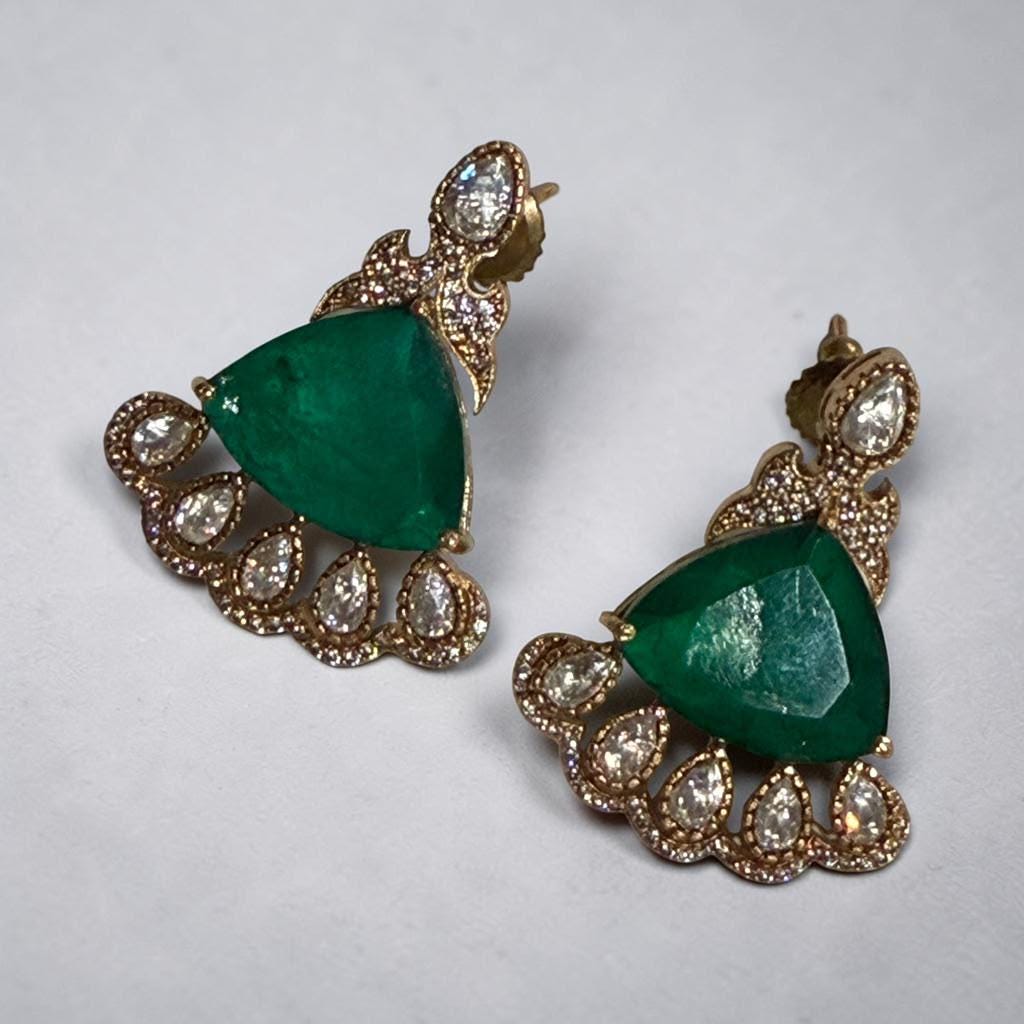 Emerald Green Stud Earrings, Gold Plated Pear Drop , Green Statement