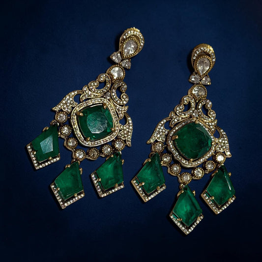 Emerald Green Statement Earrings, Gold Plated Chandelier Earrings