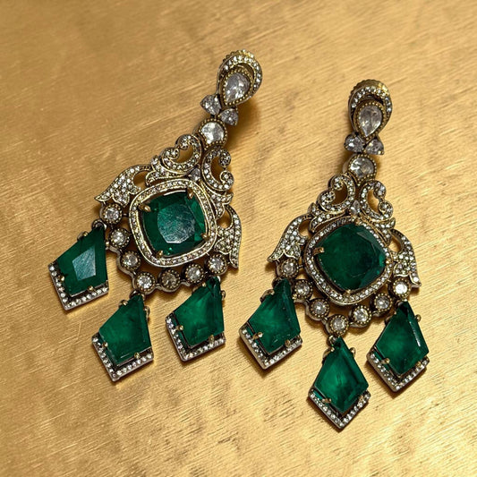 Emerald Green Statement Earrings, Gold Plated Chandelier Earrings