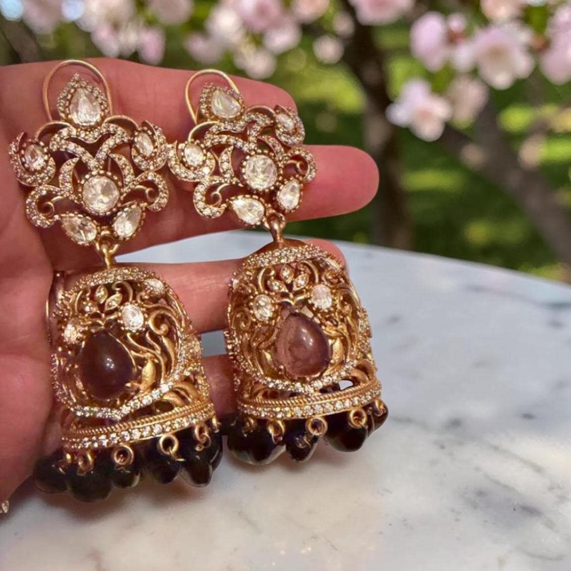 Jhumka Earrings, Gold Plated Statement Jhumkas, Kundan Style Earrings