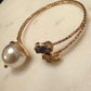 Gold Plated Pearl Cuff Bracelet, Adjustable Open Bracelet, Minimalist Statement pearl natural stone