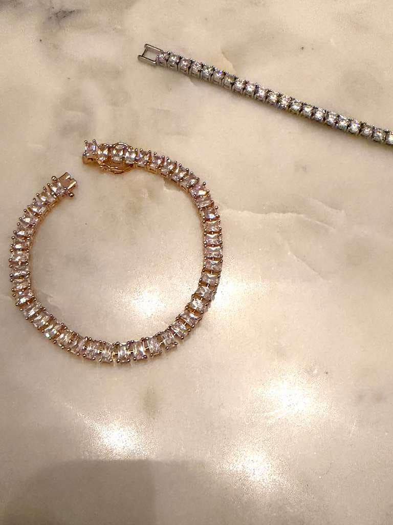 Minimalist Tennis Bracelet with Baguette Cut Cubic Zirconia Stones