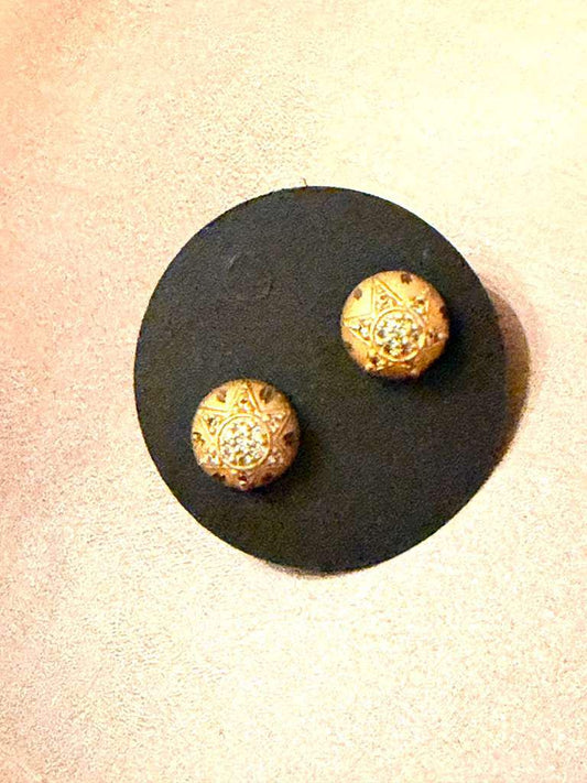 Gold Plated Round Stud Earrings, Cubic Zirconia Stud Earrings