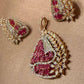 Gold Plated Ruby Pendant Set, CZ Pendant Necklace with Stud Earrings