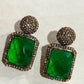Emerald Green Statement Earrings, Gold Plated Rectangle Drop Earrings, Designer Cocktail