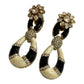 Black Enamel Statement Earrings, Gold Plated Hoop Drop Earrings