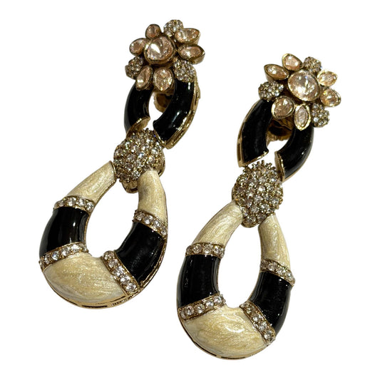 Black Enamel Statement Earrings, Gold Plated Hoop Drop Earrings