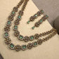 Gold Plated Emerald Green Necklace Set, Floral Statement Jewelry Set,
