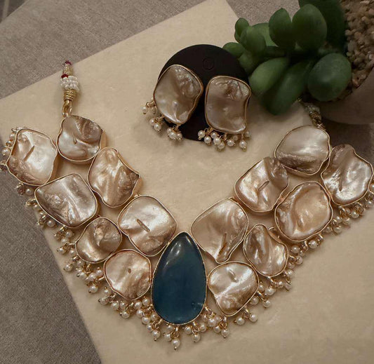 Gold Plated Baroque Pearl Necklace Set, Statement Bridal Jewelry Set,