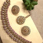 Gold Plated Pink Choker Necklace , Floral Bridal Jewelry Set with Tikka, Traditional Wedding Jewelry