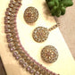 Gold Plated Pink Choker Necklace , Floral Bridal Jewelry Set with Tikka, Traditional Wedding Jewelry
