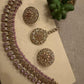 Gold Plated Pink Choker Necklace , Floral Bridal Jewelry Set with Tikka, Traditional Wedding Jewelry