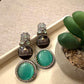 Gold Plated Taj Mahal Statement Earrings, Green Gemstone Earrings