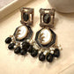 Gold Plated Black Statement Earrings, Pearl Drop Earrings, Kundan Style Dangle