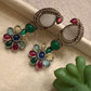 Gold Plated Floral Kundan Style Earrings, Multicolor Statement Earrings