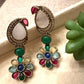 Gold Plated Floral Kundan Style Earrings, Multicolor Statement Earrings